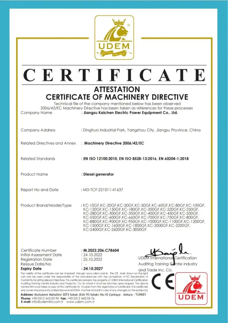 CERTIFICATE OF MACHINERY DIRECTIVE